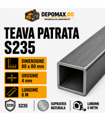Teava patrata 80 x 80 x 4 mm, 6 metri